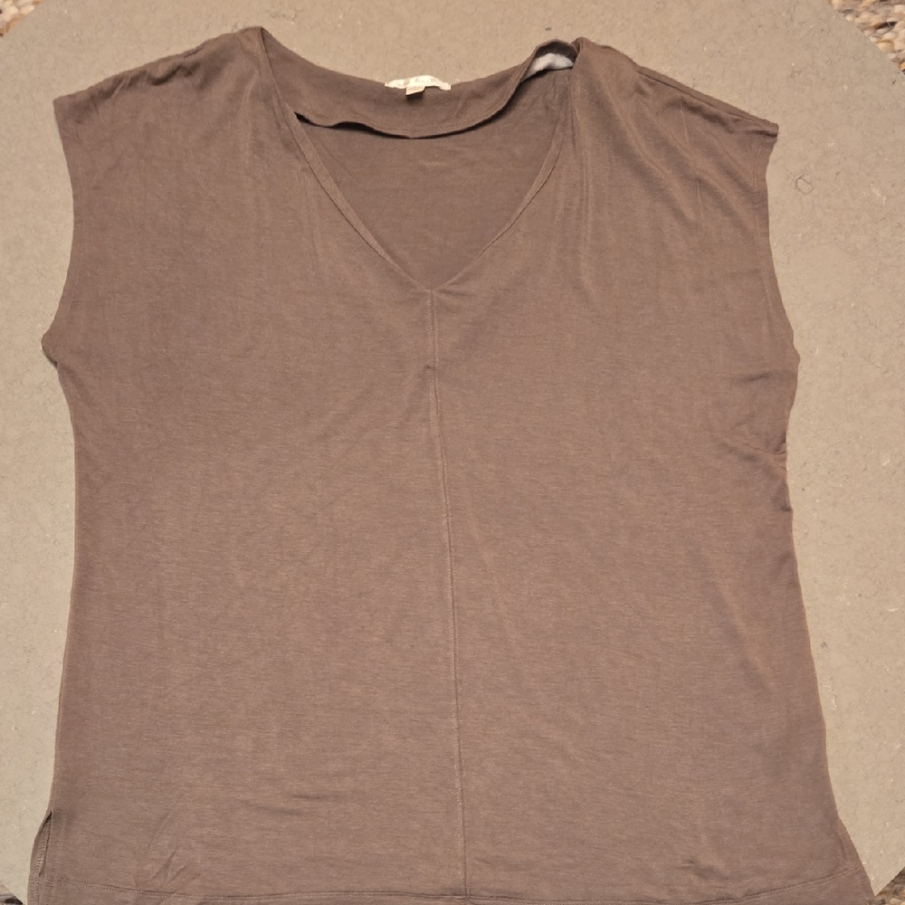 Nine Britton V-Neck Taupe Top Large